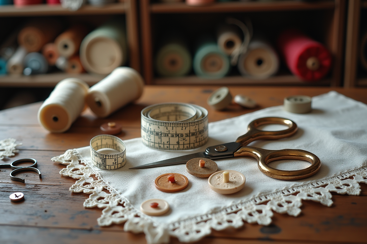 Accessoires de couture français en composition plate