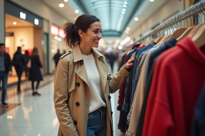 Femme souriante dans un centre commercial en shopping