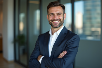 Homme d'affaires en costume dans un bureau moderne