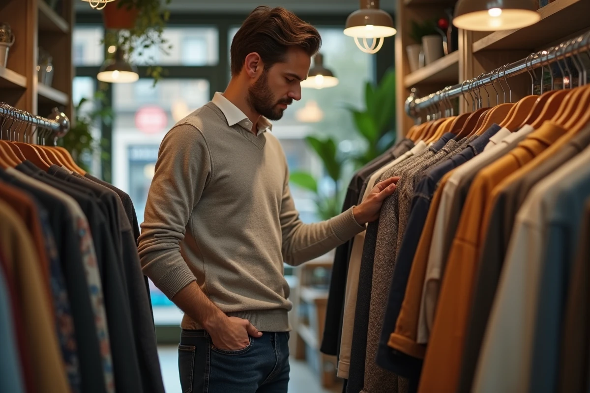 Jeune homme parcourant des chemises d