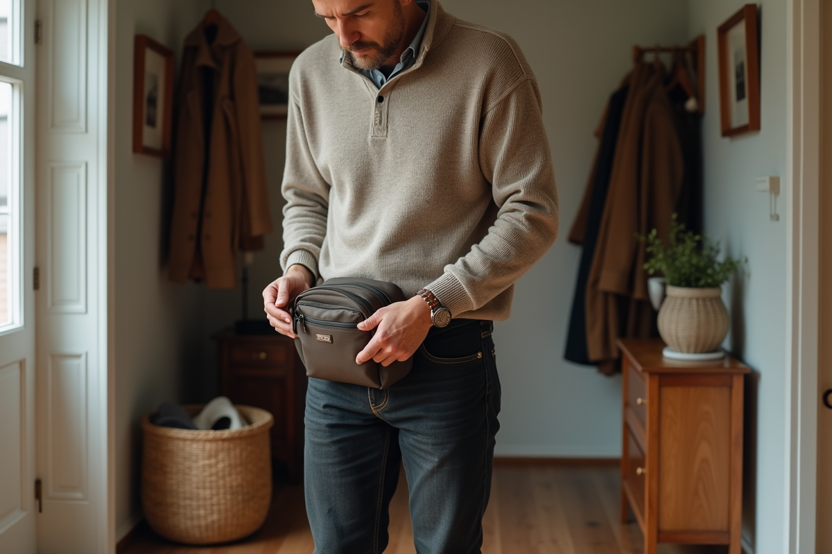 Homme arrangeant ses affaires dans un sac à la maison