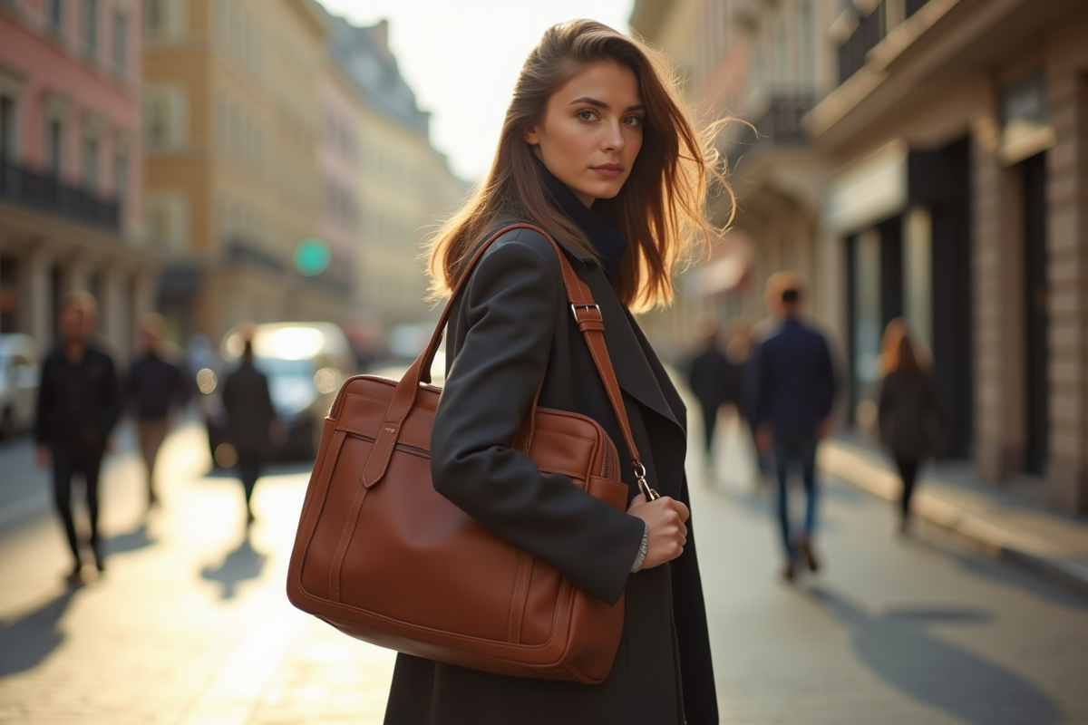Jeune adulte avec sac en cuir Paul Marius dans la rue