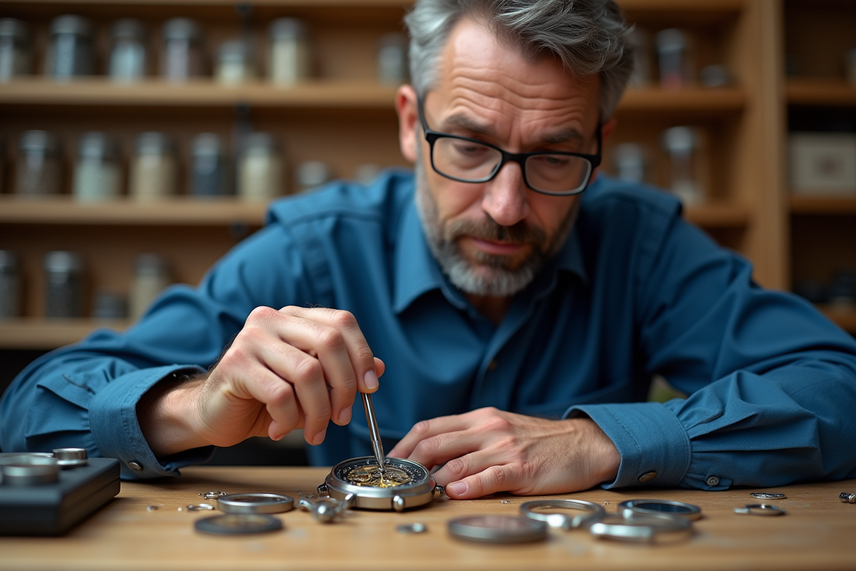 Horloger en train de réparer un montre Cluse avec précision